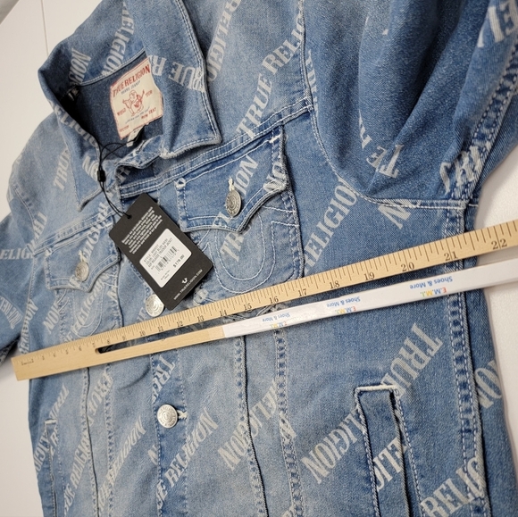 True Religion Light Bliss Wash Relaxed Trucker Jean Denim Jacket Womens Sz L New - Picture 7 of 11
